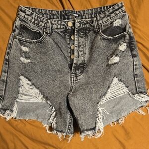 Fashion Nova Gray Jean Shorts Distressed High-Waisted **SIZE 9**